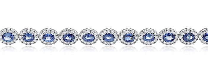Halo Style Oval Blue Sapphire and Diamond Bracelet set in 14K White Gold - Image 1 of 3