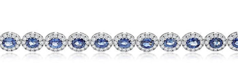 Halo Style Oval Blue Sapphire and Diamond Bracelet set in 14K White Gold - Image 1 of 3