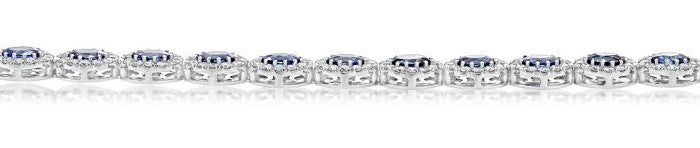 Halo Style Oval Blue Sapphire and Diamond Bracelet set in 14K White Gold - Image 3 of 3