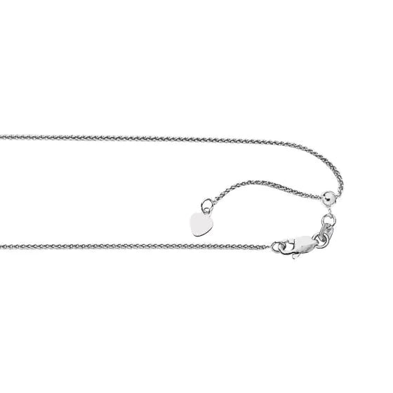 Adjustable Diamond Cut Round Wheat Chain up to 22 long in 14K White Gold