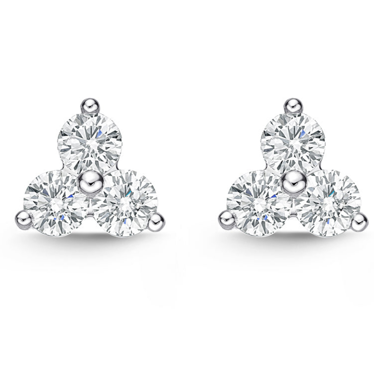 Memoire Trinity Collection 3 Stone Diamond Studs 0.91 ctw 18K White Gold F in Color VS in Clarity - Image 6 of 6