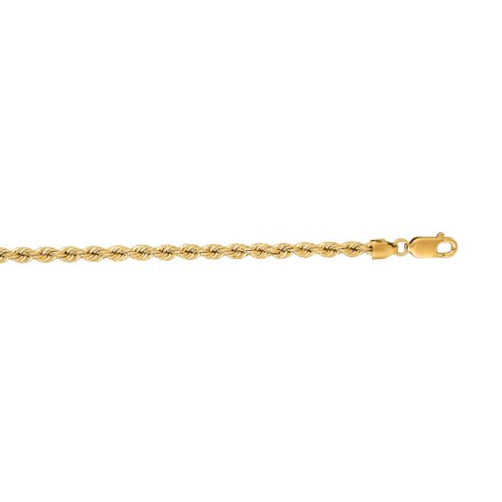 Solid 3 mm 14 Karat Yellow Gold Rope Chain .