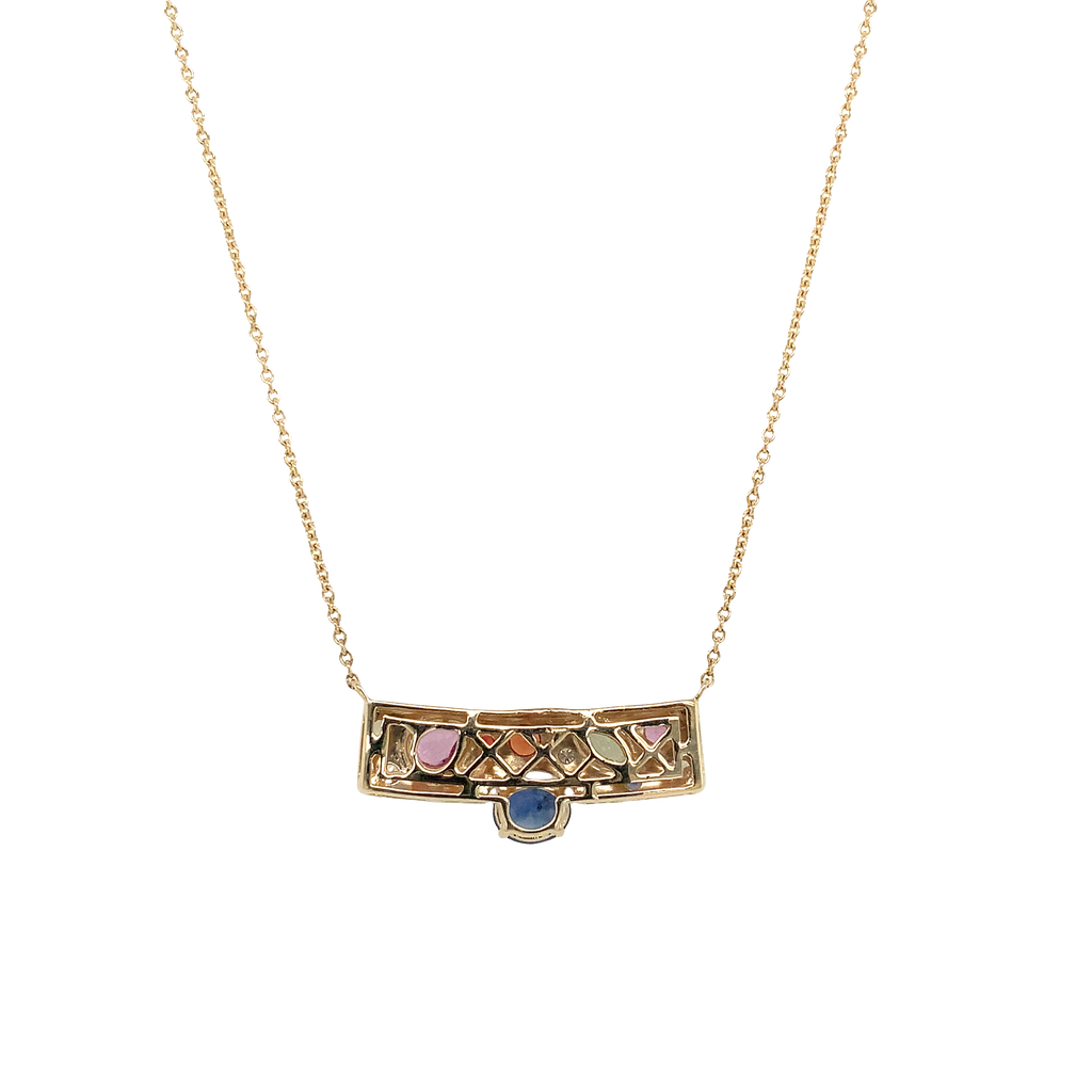Roman & Jules  Geometric Bar Necklace with Multi Color Sapphire in 14K Yellow Gold - Image 2 of 9