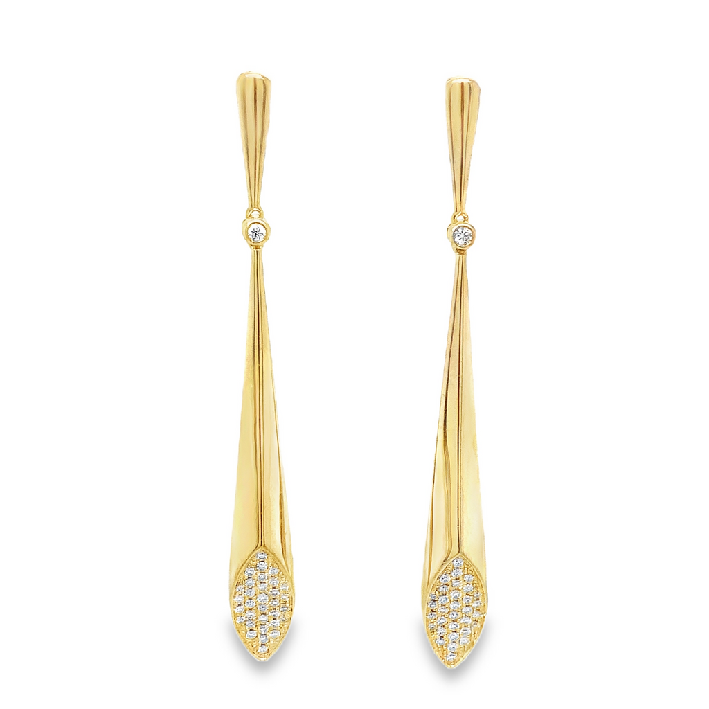 ASBA Collection Long Drop Earring with Pave Diamond set in 14K Yellow Gold - Image 1 of 9