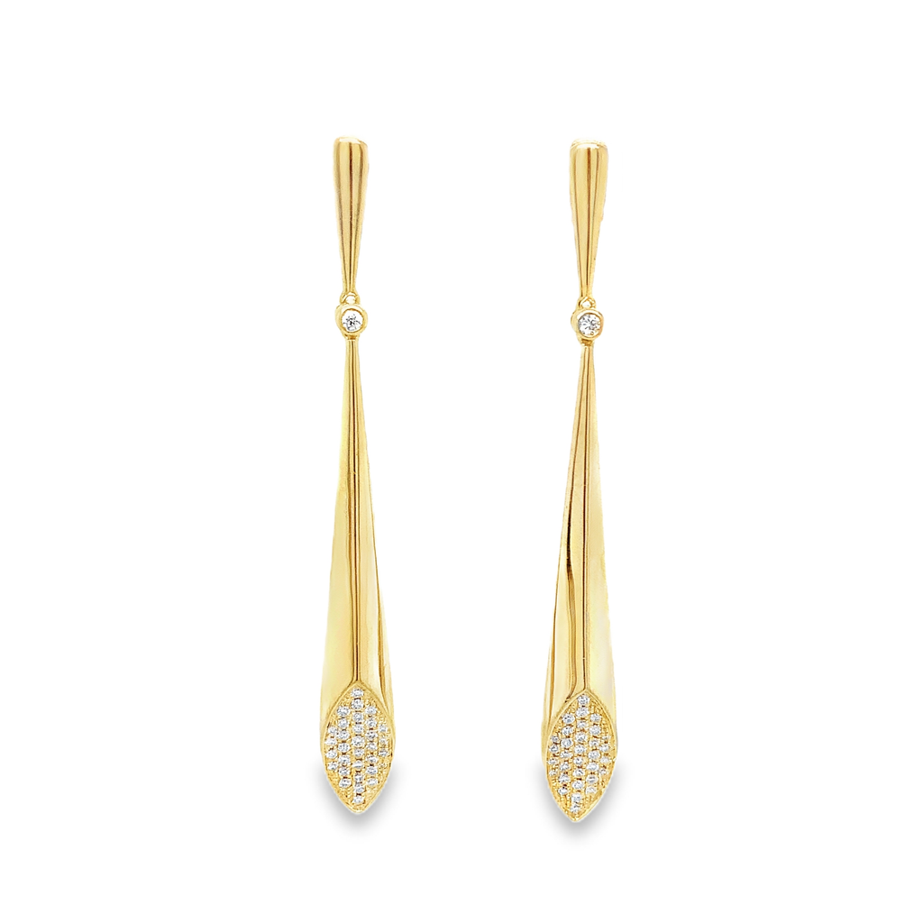 ASBA Collection Long Drop Earring with Pave Diamond set in 14K Yellow Gold - Image 4 of 9