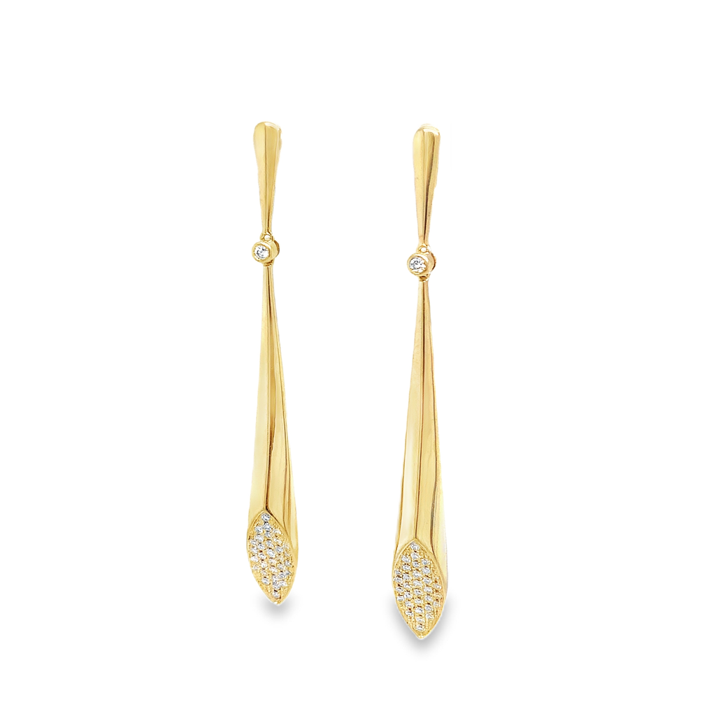ASBA Collection Long Drop Earring with Pave Diamond set in 14K Yellow Gold - Image 5 of 9