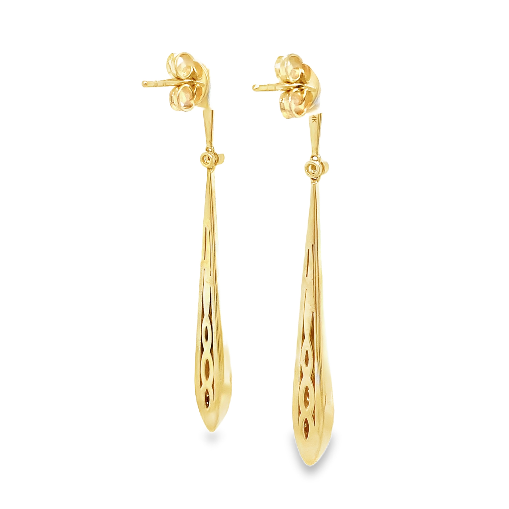 ASBA Collection Long Drop Earring with Pave Diamond set in 14K Yellow Gold - Image 7 of 9