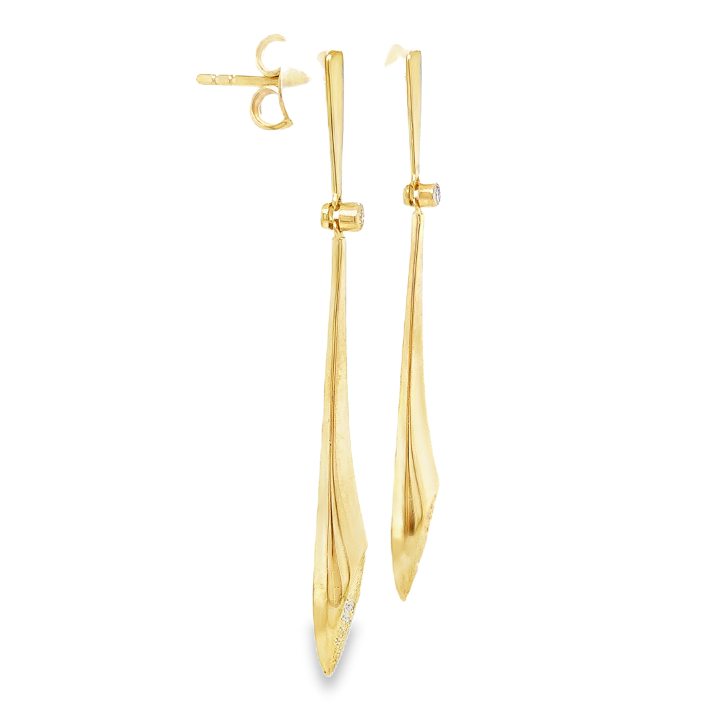 ASBA Collection Long Drop Earring with Pave Diamond set in 14K Yellow Gold - Image 8 of 9