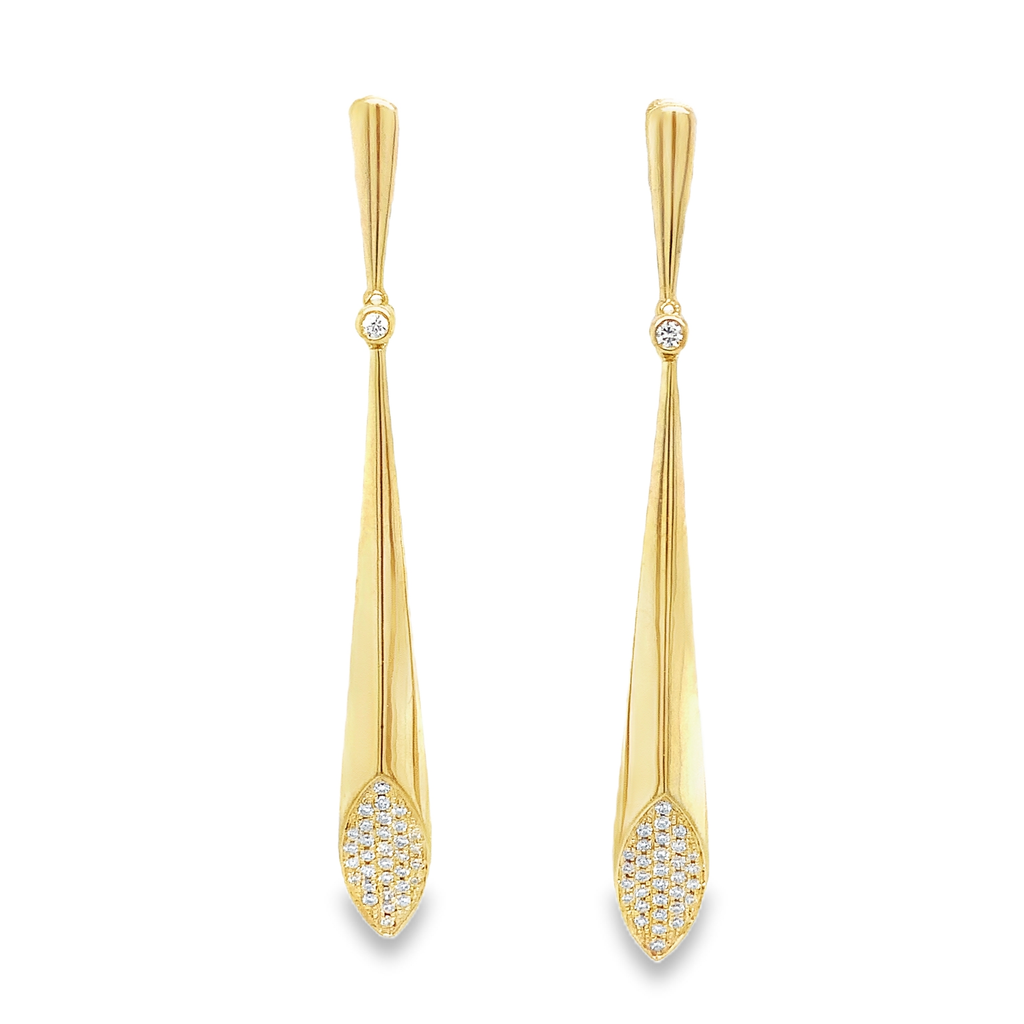 ASBA Collection Long Drop Earring with Pave Diamond set in 14K Yellow Gold - Image 9 of 9