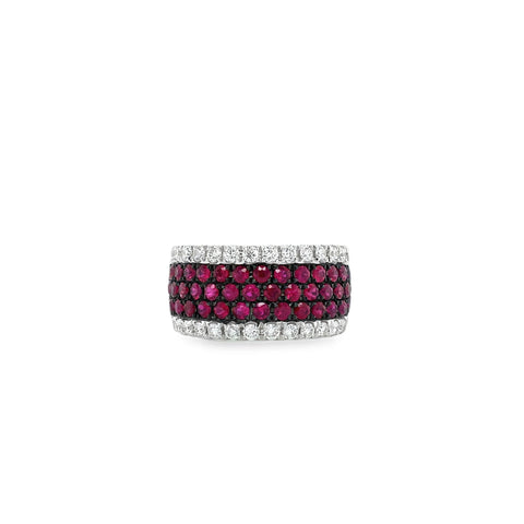Roman + Jules Pavé Ruby and Diamond Five Row Cigar Band set in 14K White Gold with Black Rhodium Detailing. - Image 1 of 6
