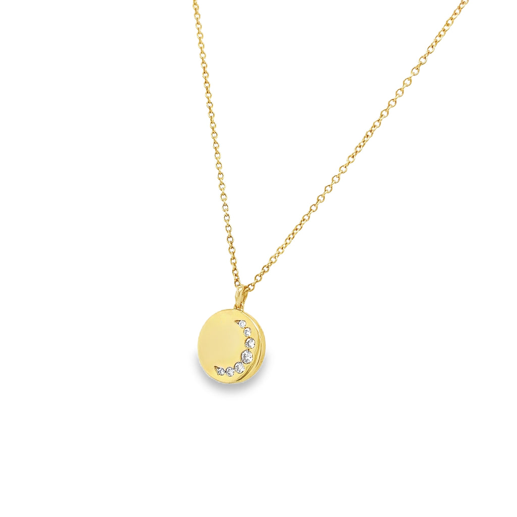 Memoire Diamond Luna Crescent Medallion Necklace in 18Kt Yellow Gold - Image 1 of 11