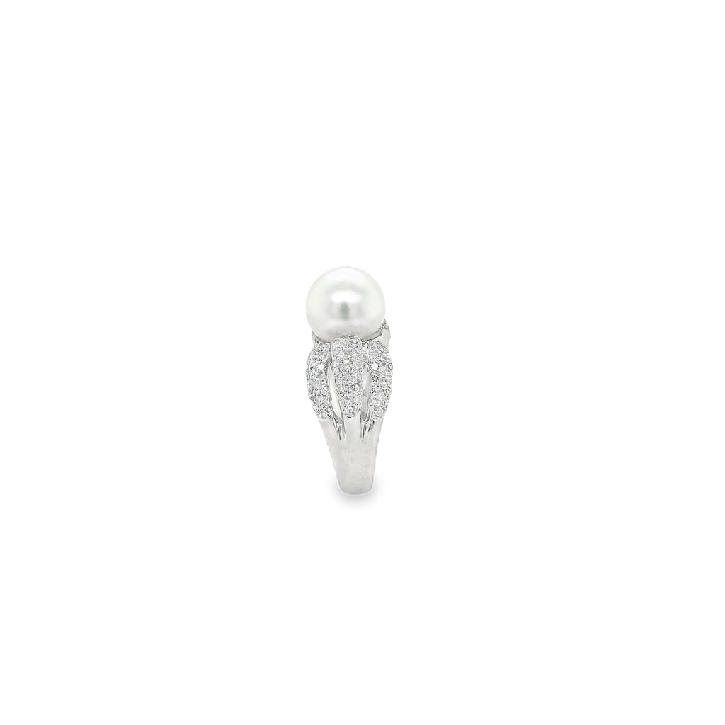 White Cultured South Sea Pearl and Diamond Ring Triple Split Shank Design 18K White Gold - Image 5 of 10