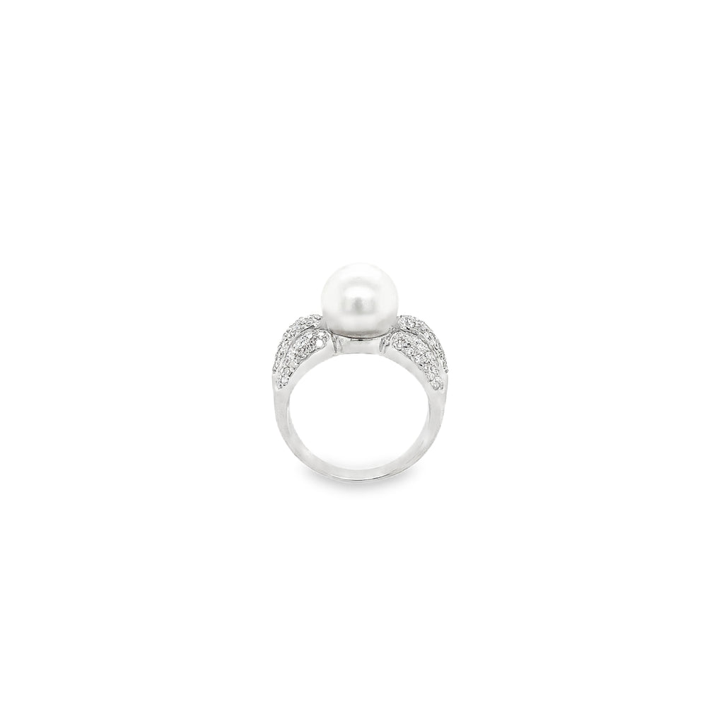 White Cultured South Sea Pearl and Diamond Ring Triple Split Shank Design 18K White Gold - Image 3 of 10