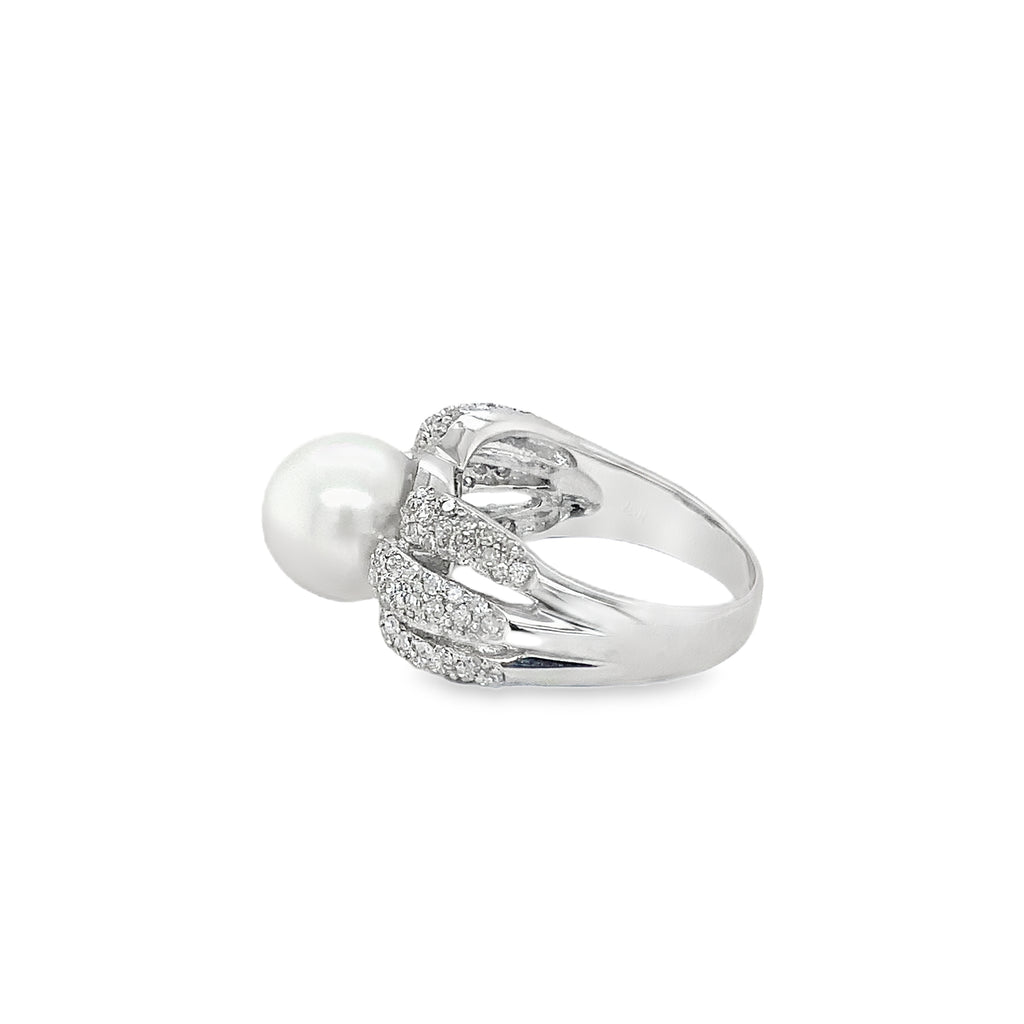 White Cultured South Sea Pearl and Diamond Ring Triple Split Shank Design 18K White Gold - Image 6 of 10