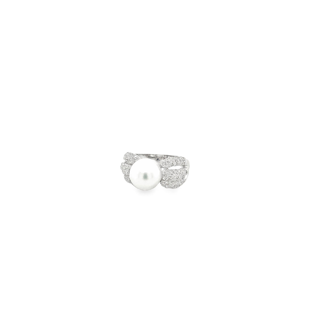 White Cultured South Sea Pearl and Diamond Ring Triple Split Shank Design 18K White Gold - Image 4 of 10