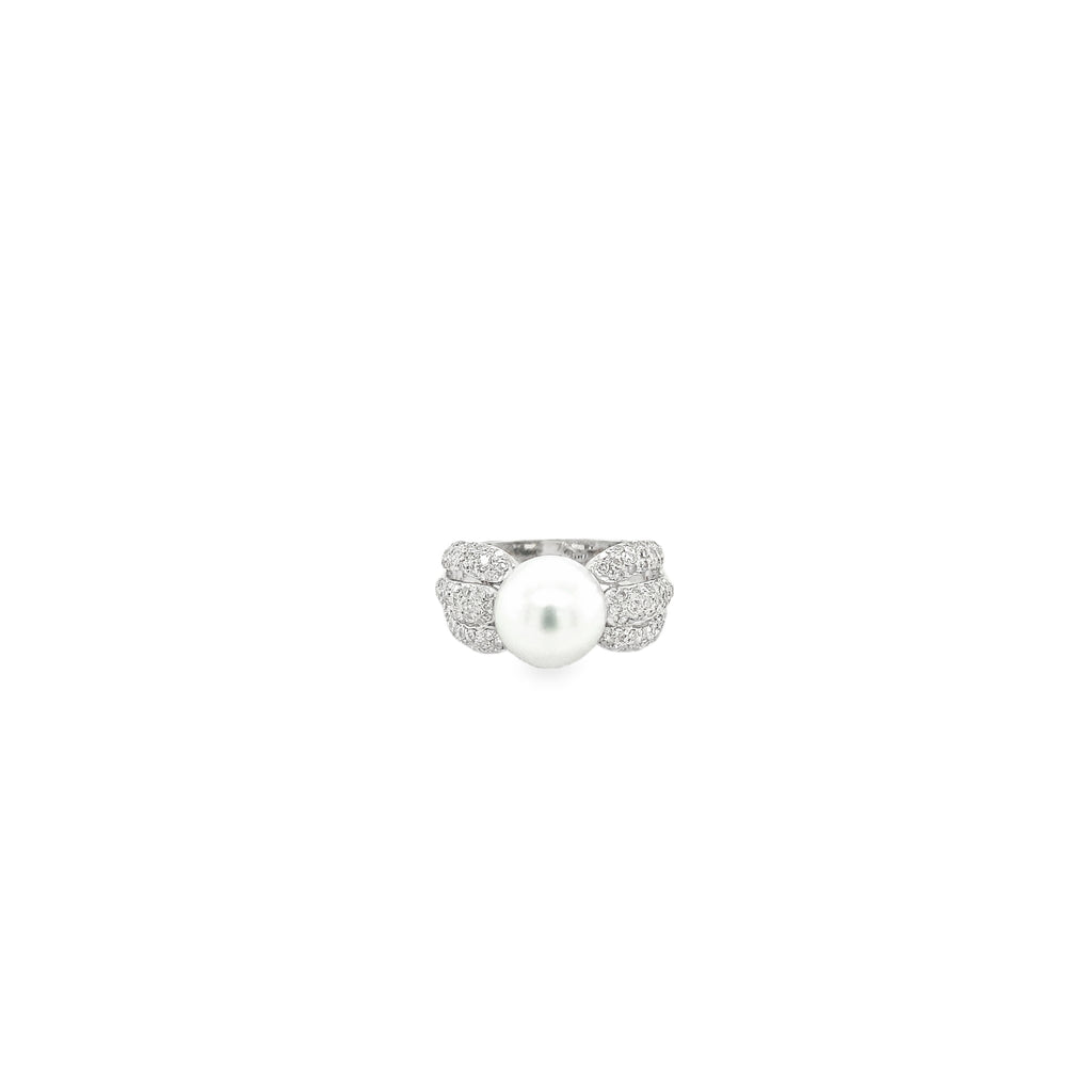 White Cultured South Sea Pearl and Diamond Ring Triple Split Shank Design 18K White Gold - Image 8 of 10