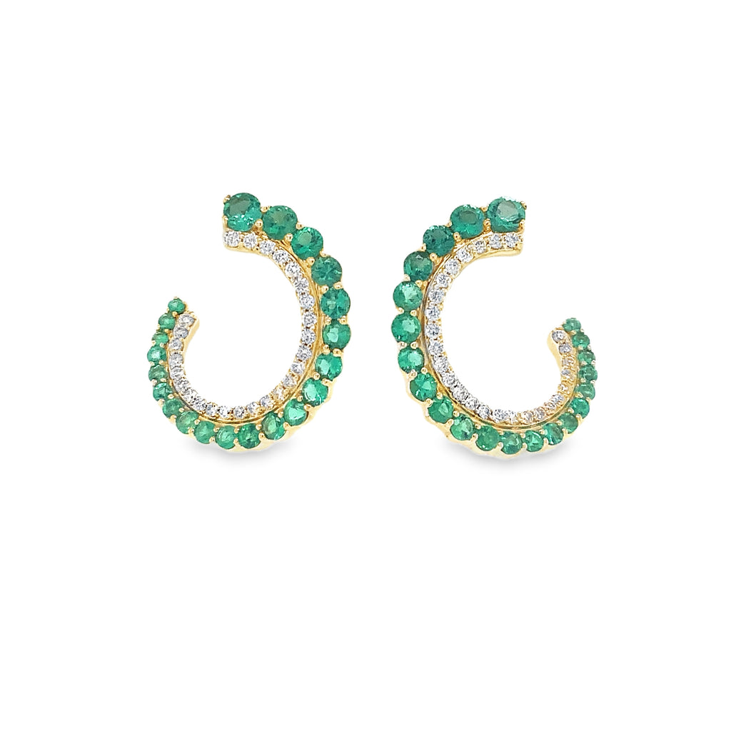 Roman+Jules Luna Wrap Emerald and Diamond Earring in 14K Yellow Gold - Image 1 of 8