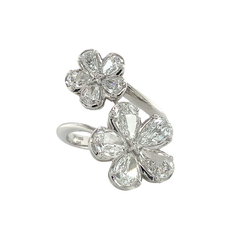 Christopher Designs L'Amour Crisscut® Pear Shape Floral Cluster Bypass Right Hand Ring set in 14 kt White Gold - Image 1 of 6