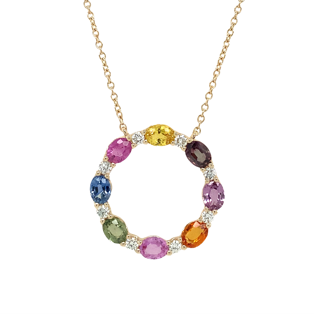 Roman+Jules Multi-Color Sapphire Circle Pendant Necklace in 14K Yellow Gold - Image 1 of 6