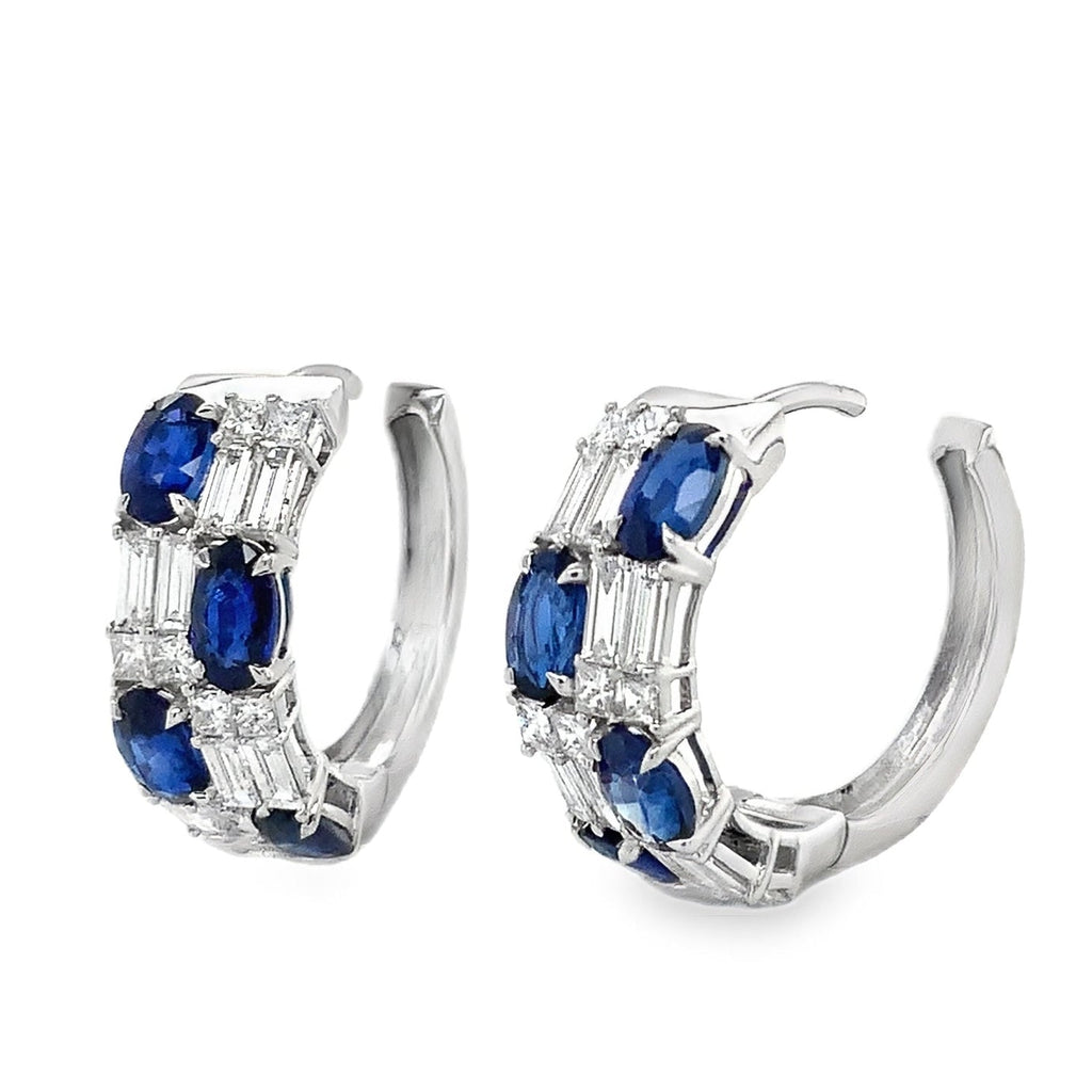 Roman & Jules Sapphire and Diamond Small Hoop set in 14K White Gold - Image 2 of 6