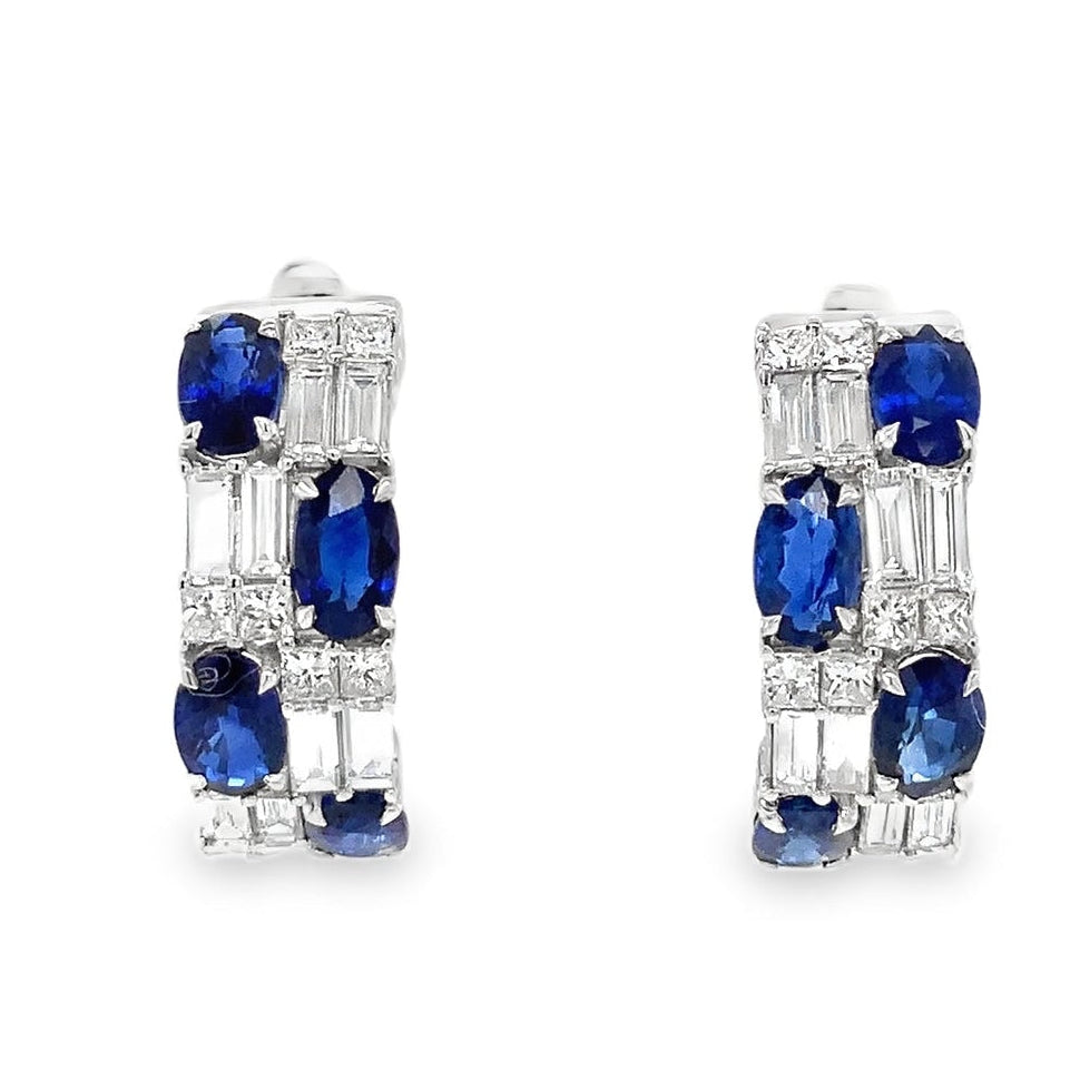 Roman & Jules Sapphire and Diamond Small Hoop set in 14K White Gold - Image 1 of 6