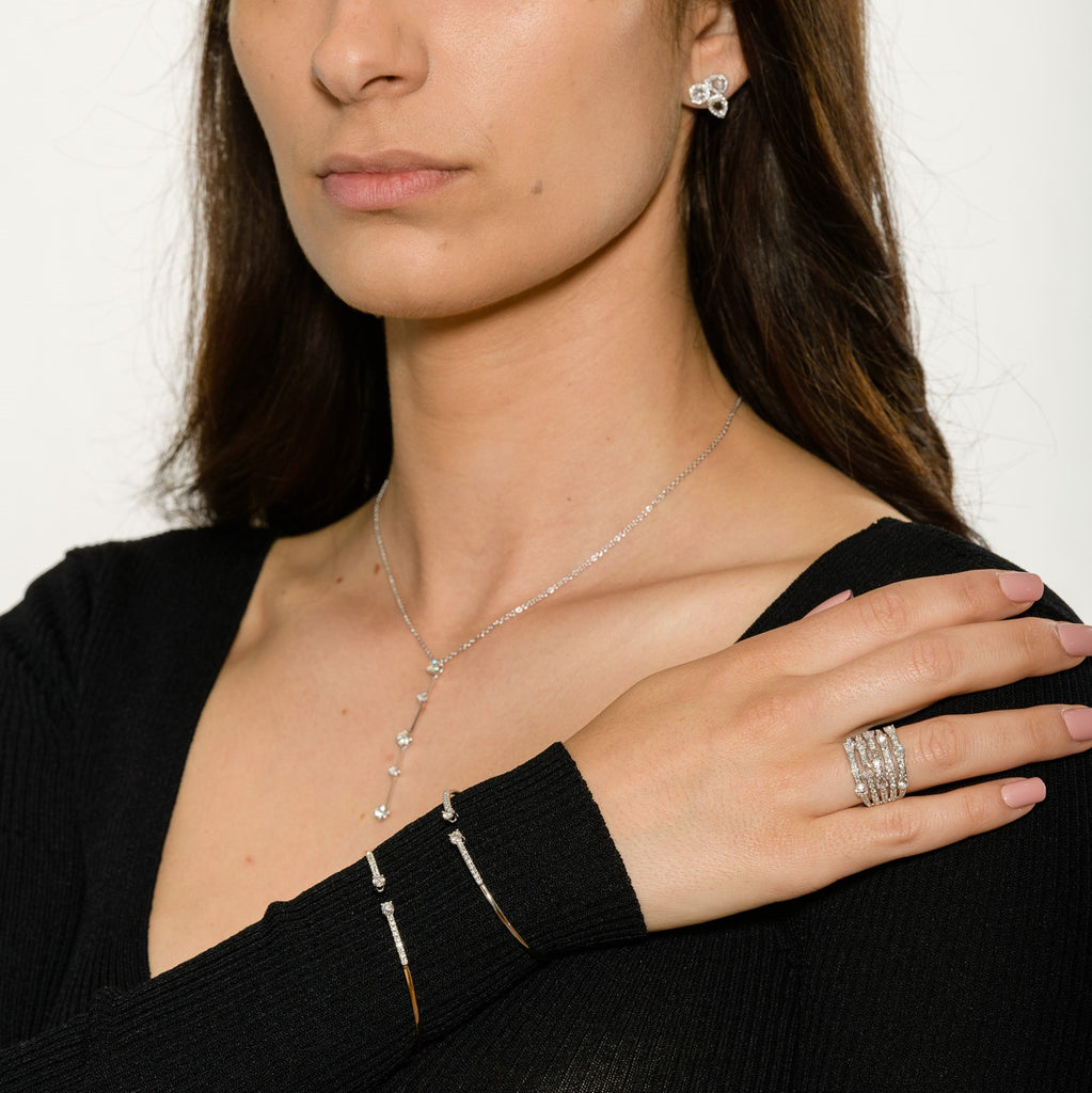A. Link 5 Stone Drop Diamond Necklace Adjustable Chain 0.62ctw 18 Karat White Gold | Blacy's Fine Jewelers