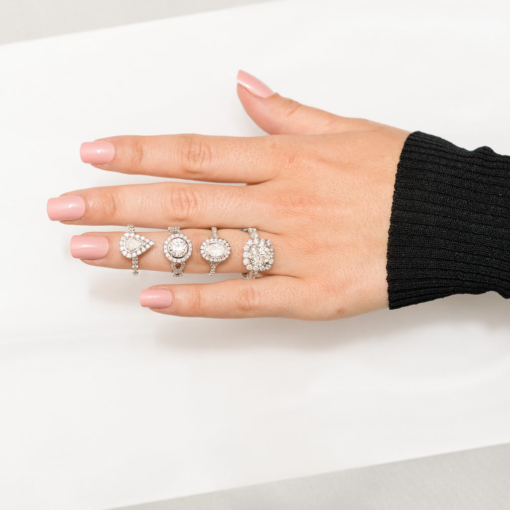 0.84ct Christopher Designs L' Amour Crisscut Pear 0.84ct Diamond Ring on 18K White Gold featuring a halo of 26 DIamonds 0.70ctw | Blacy's Fine Jewelers