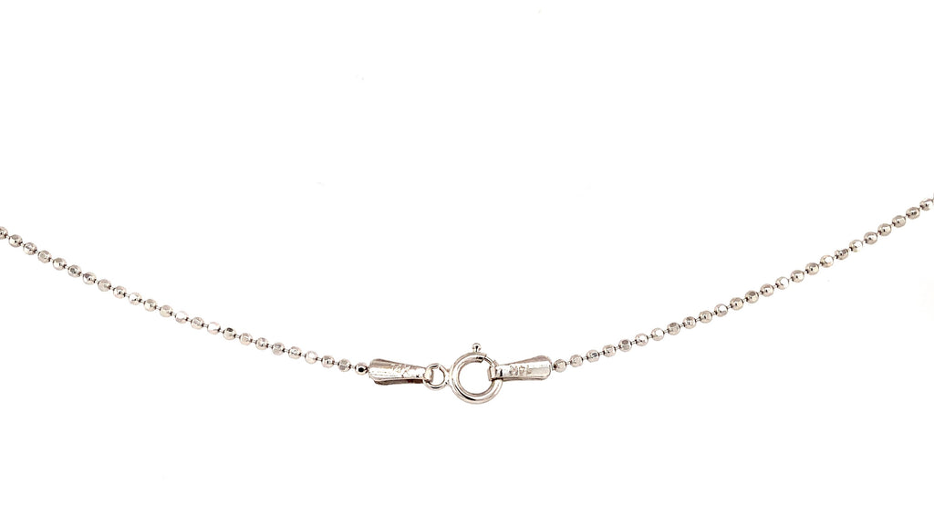 blue sapphire and diamond cushion shaped pendant in 18 kt white gold.