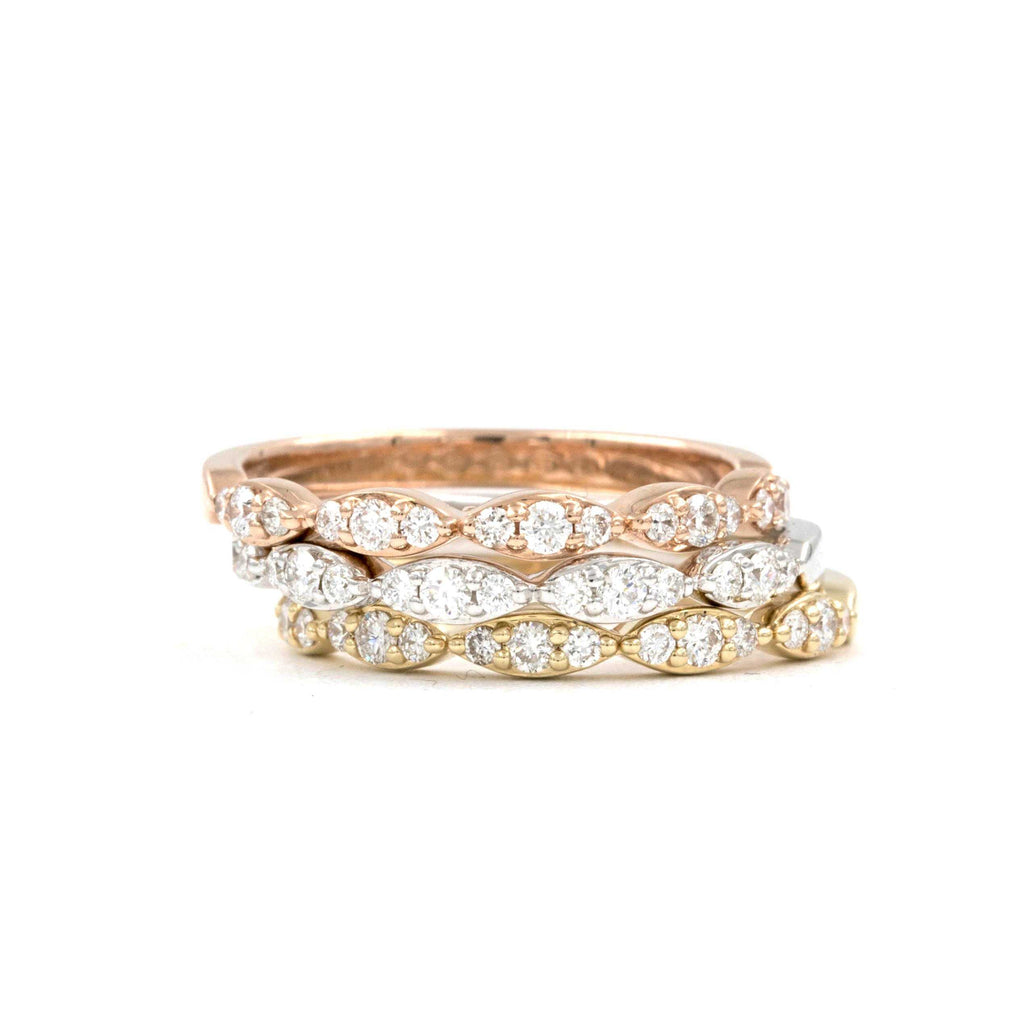 triple diamond marquis stackable band 15 round brilliant diamonds 14k rose gold