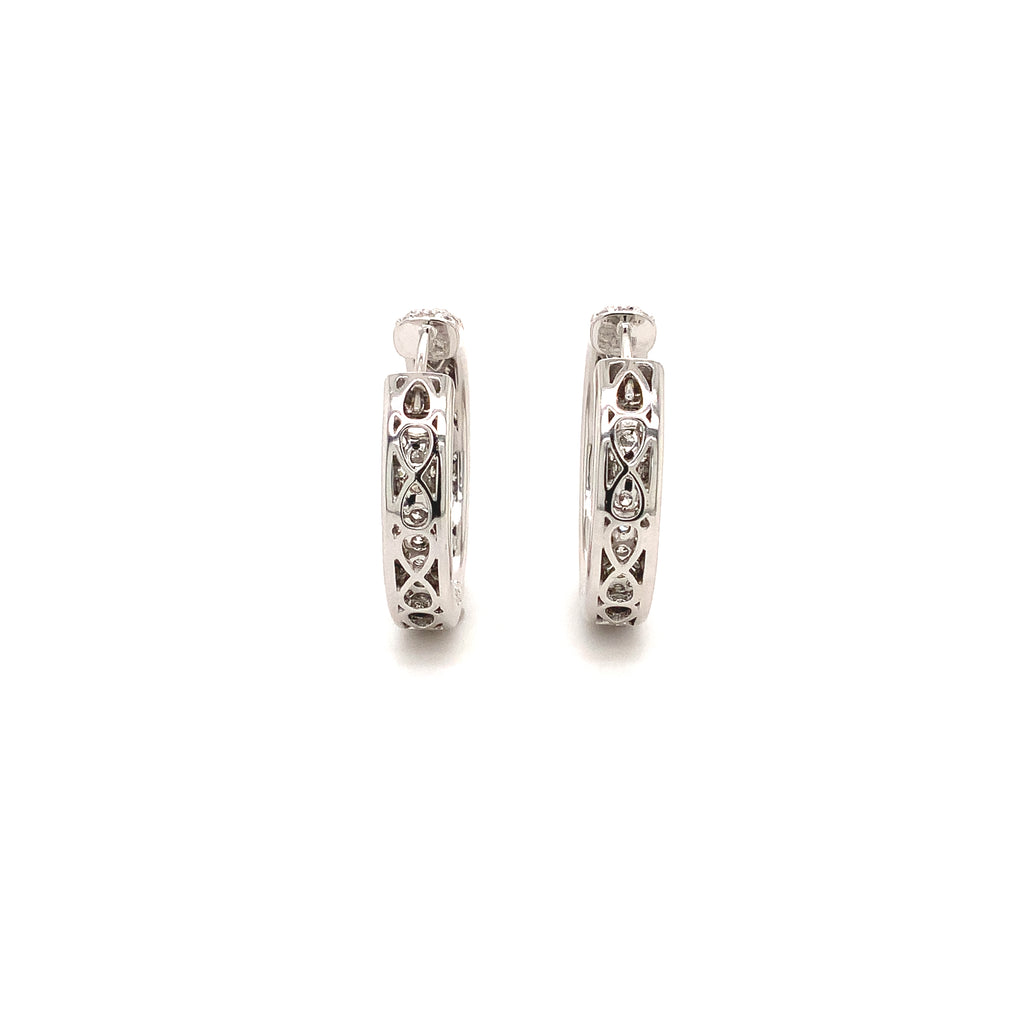 asba collection pavé 3 row round inside -outside diamond hoop earrings set in 14k white gold