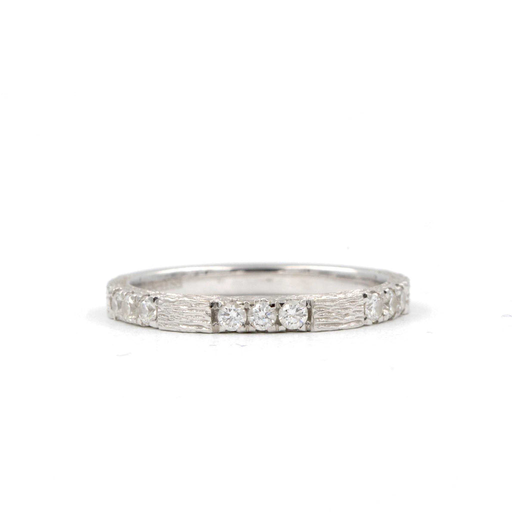 diamond wedding band heavily textured bark finish  0.30 ctw 14k white gold