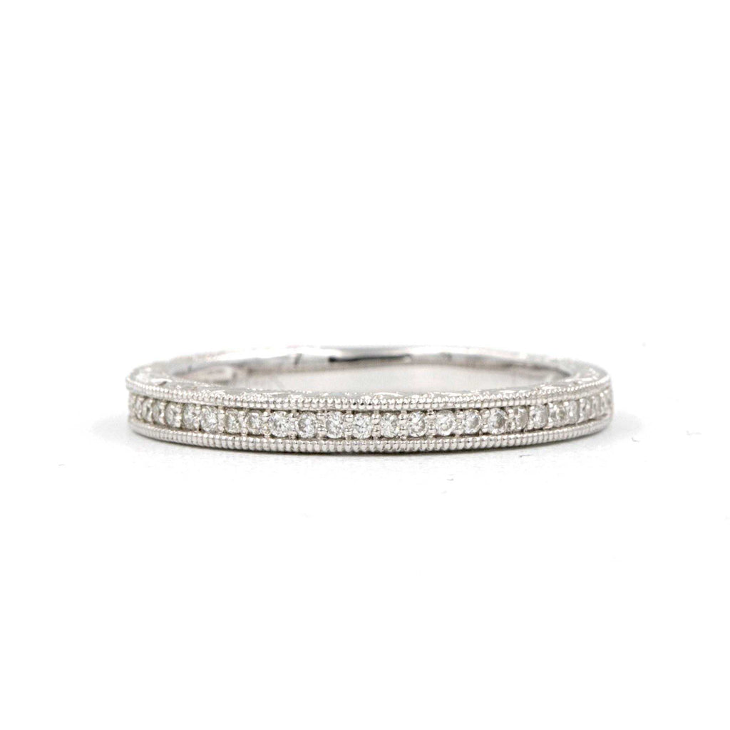 vintage look wedding band round brilliant cut diamonds 14k white gold