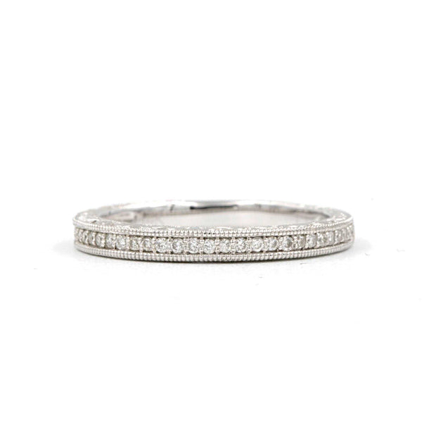 vintage look wedding band round brilliant cut diamonds 14k white gold
