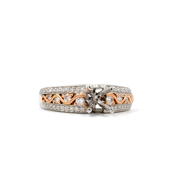 wave shank semi mounting round brilliant diamond 0.33 ctw 2 tone 14k white and rose gold