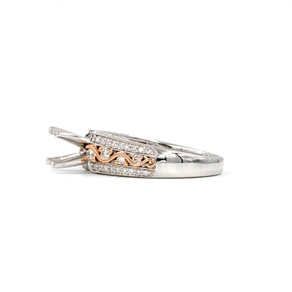 wave shank semi mounting round brilliant diamond 0.33 ctw 2 tone 14k white and rose gold