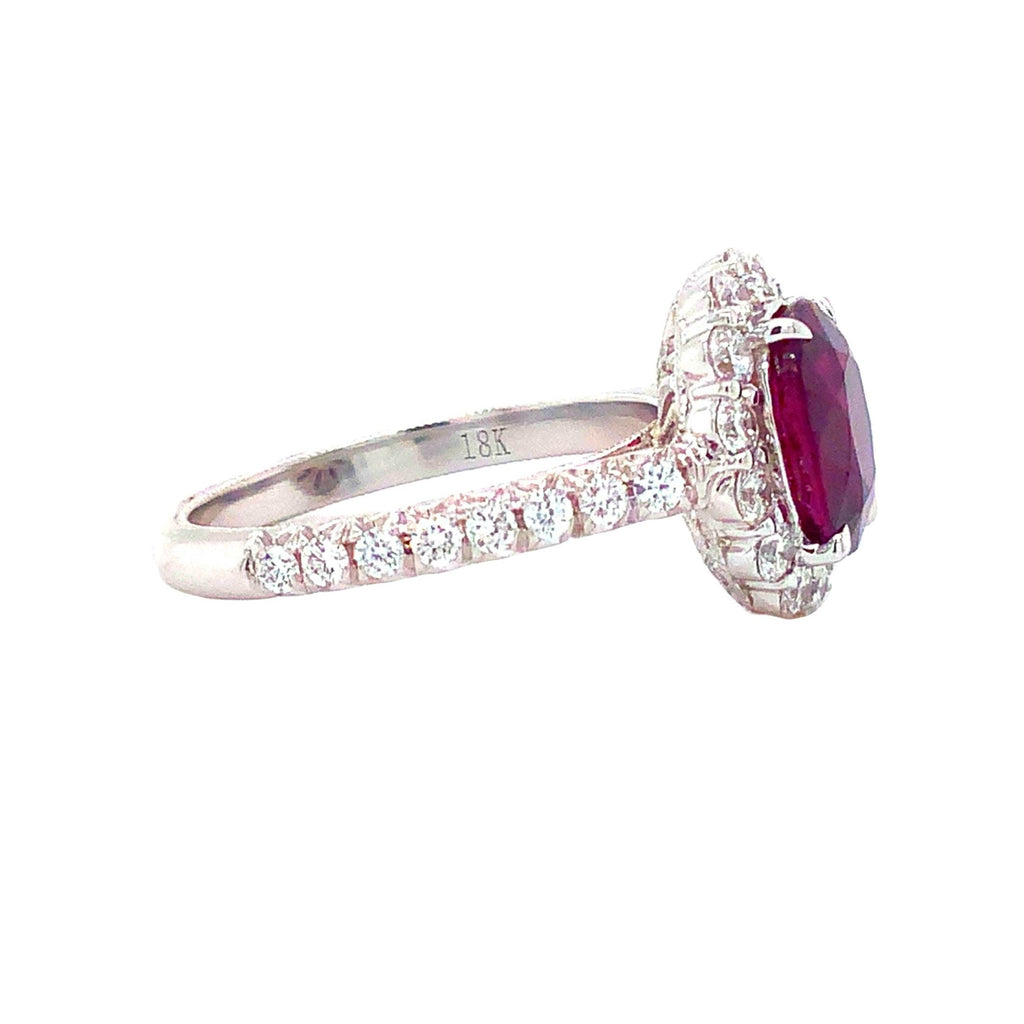 Roman + Jules Classic 2.52ct Gem Quality Red Ruby and Diamond Halo Ring set in 18 Karat White Gold - Image 7 of 7