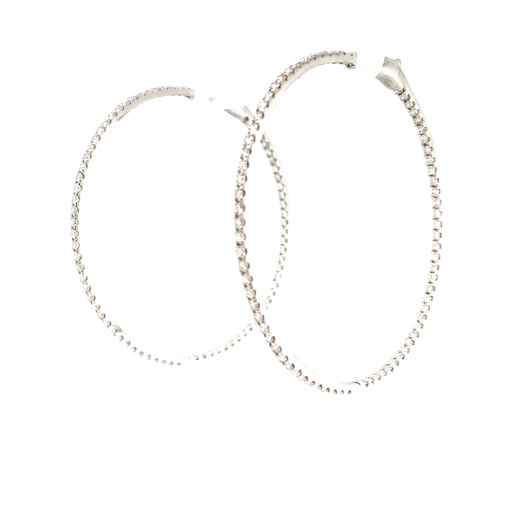 roman + jules  two inch diameter round diamond hoops set in 14k white gold post with locking back