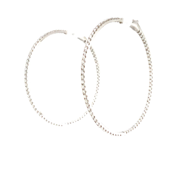 roman + jules  two inch diameter round diamond hoops set in 14k white gold post with locking back