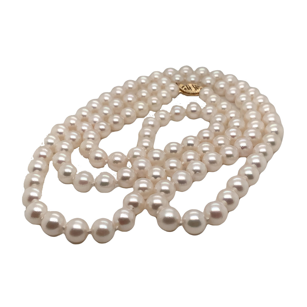 Cultured Akoya Silver Rose Overtone Pearl Necklace 6.5 mm Round 30 inches long. - Image 1 of 5