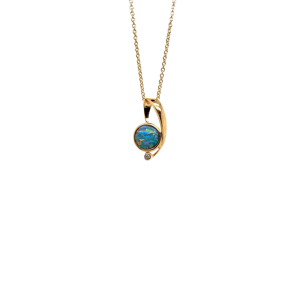Black Boulder Opal and Diamond Pendant set in 14K Yellow Gold - Image 1 of 2