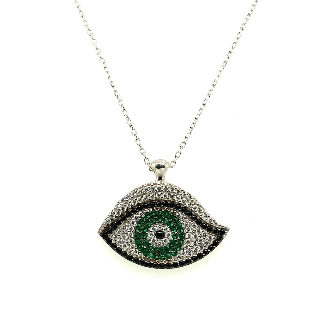 Sterling Silver and CZ EvilEye Pendant Rhodium Plate