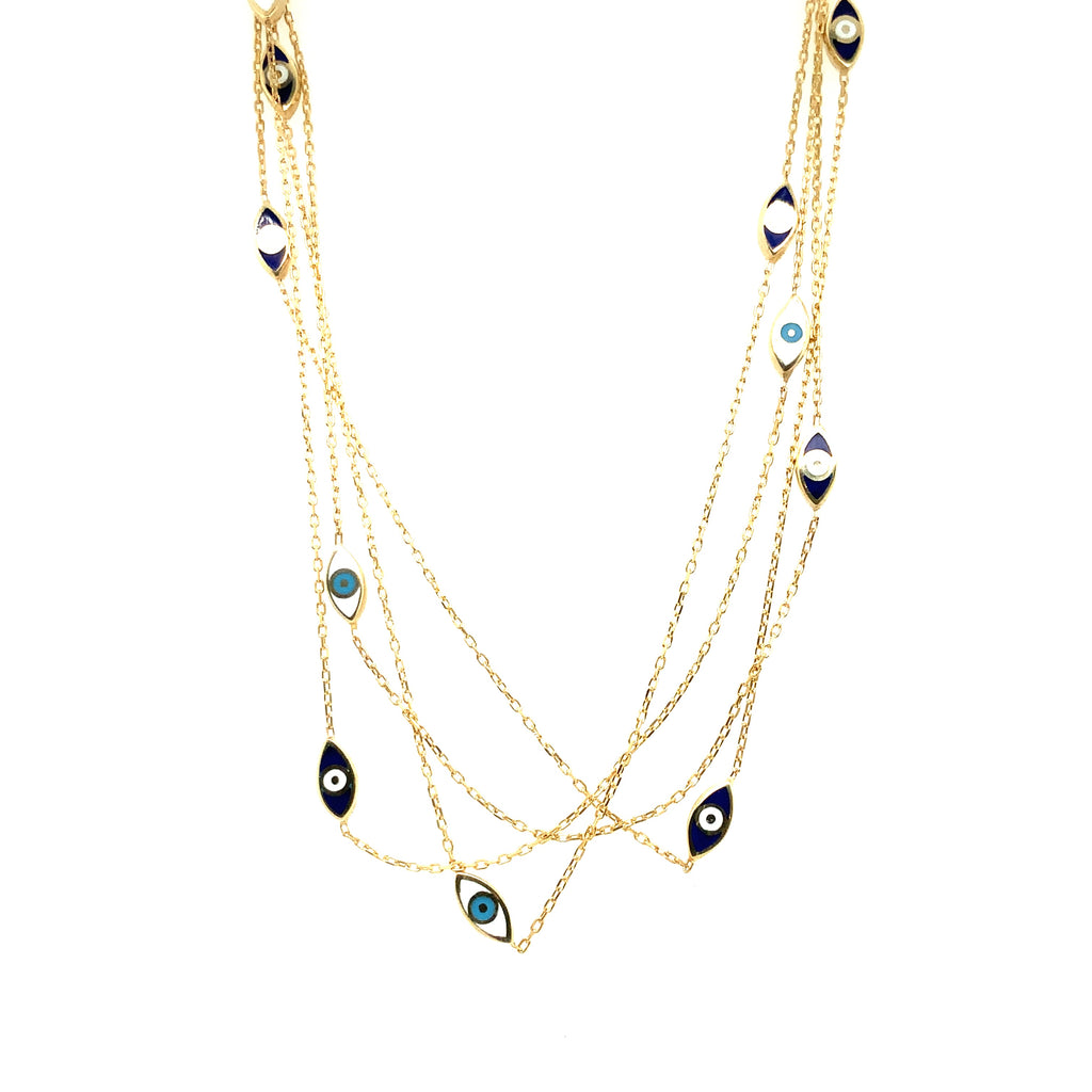 Long Chain EvilEye Double-Sided Enamel finished in Gold Vermeil