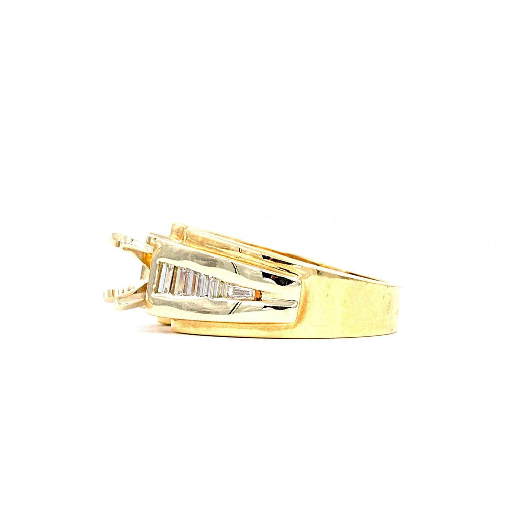 diamond baguette semi mounting ring with 12 tapered baguettes 0.68ctw  channel set in 14k yellow gold and white gold