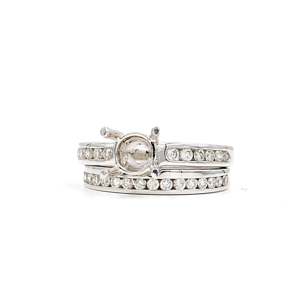 channel set diamond wedding set semi mounting 14k white gold