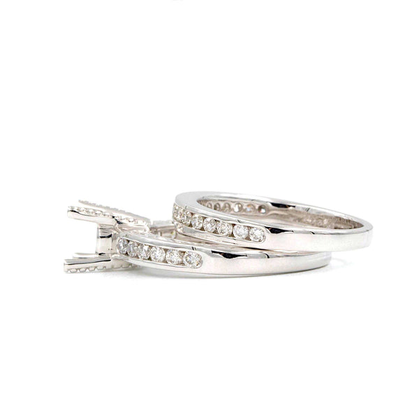 channel set diamond wedding set semi mounting 14k white gold