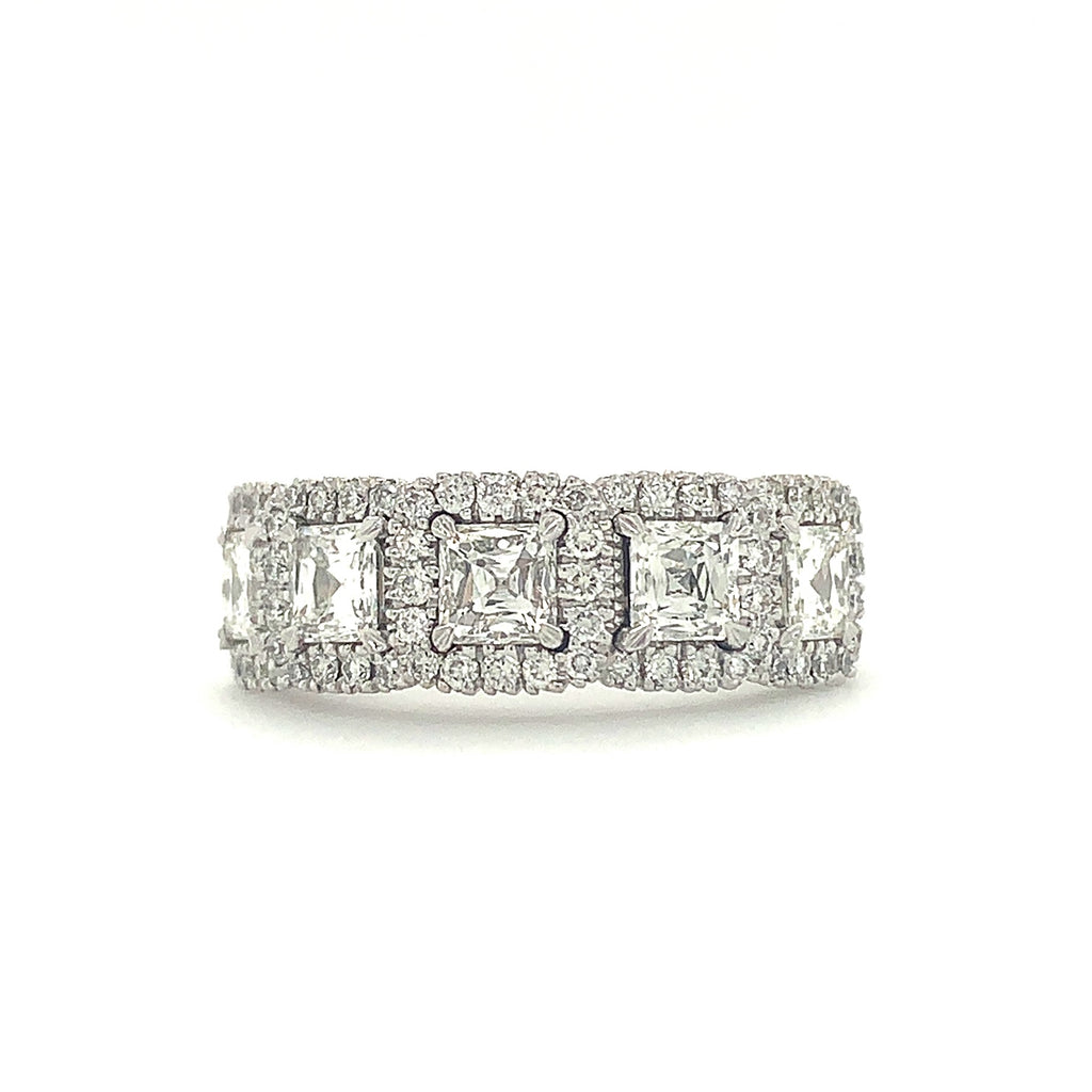 christopher designs crisscut® asscher cut 5 stone halo diamond band 18k white gold 1.62 cts t.w.