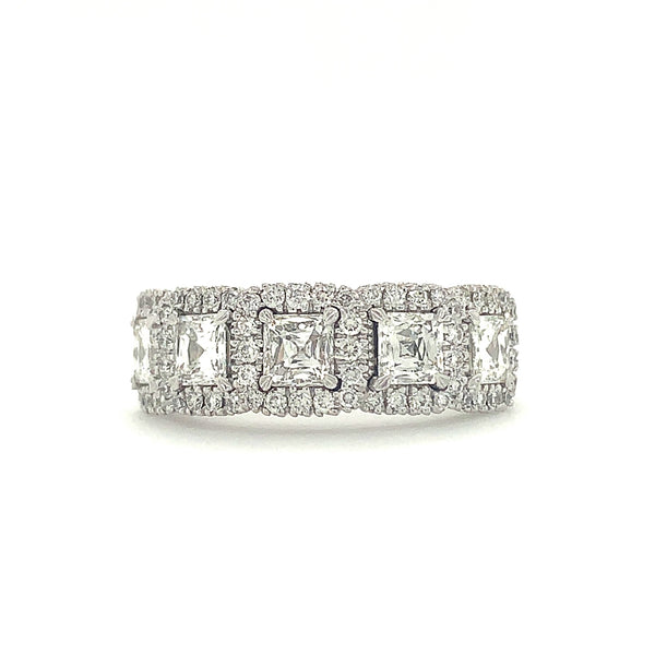 christopher designs crisscut® asscher cut 5 stone halo diamond band 18k white gold 1.62 cts t.w.
