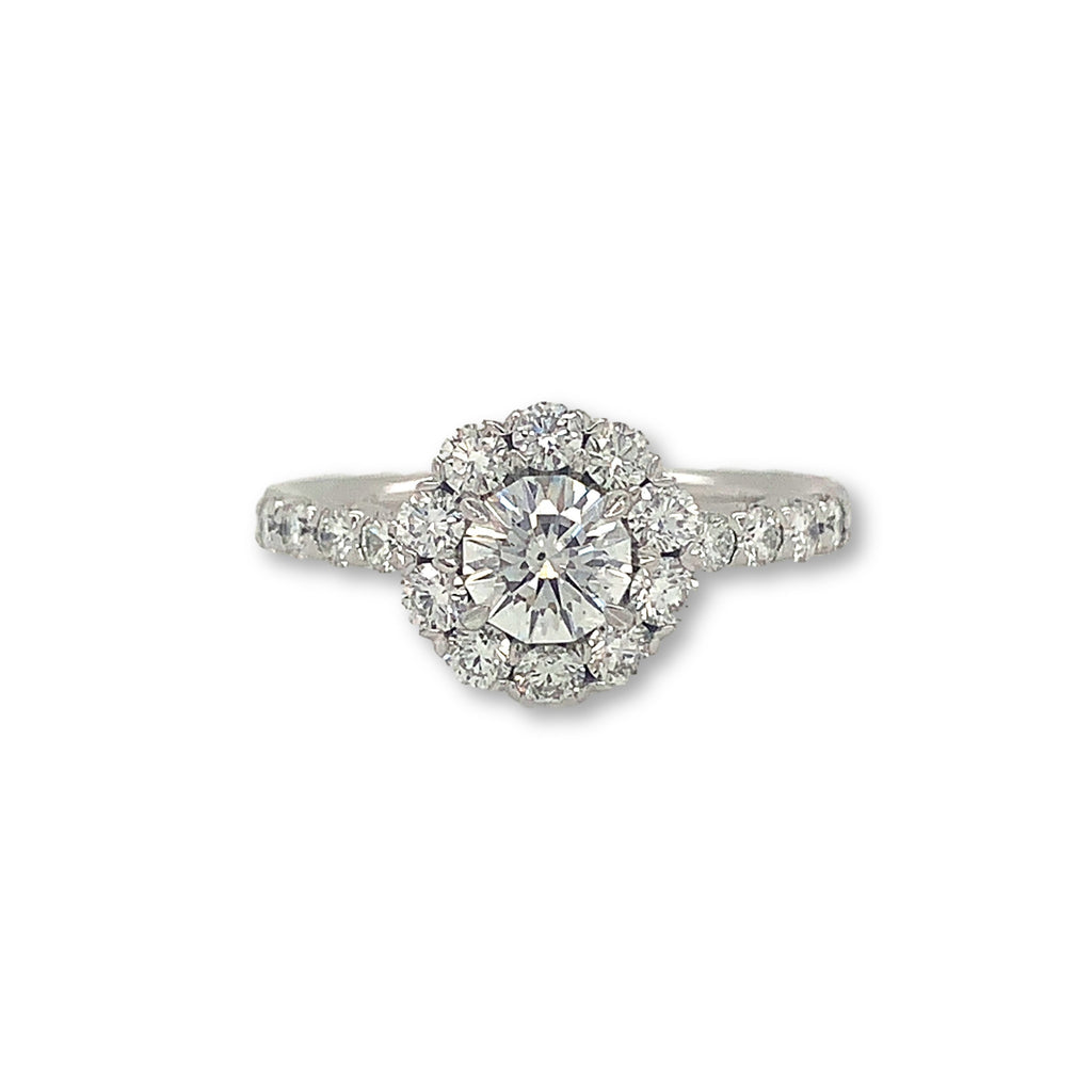 0.75ct Christopher Designs Round Crisscut Halo Diamond Ring, 18K White Gold | Blacy's Fine Jewelers