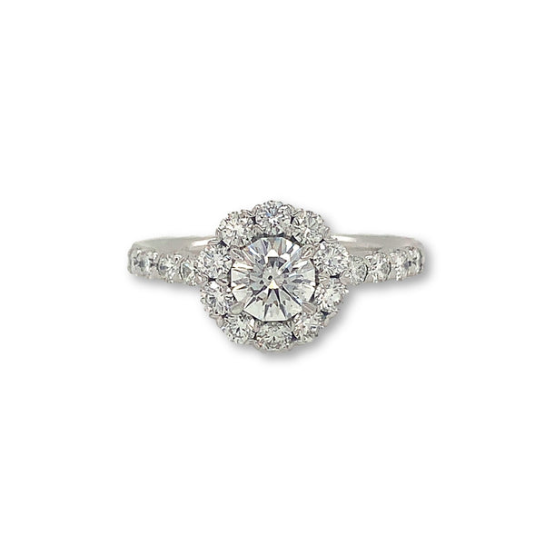 0.75ct Christopher Designs Round Crisscut Halo Diamond Ring, 18K White Gold | Blacy's Fine Jewelers