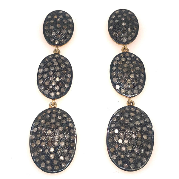 fancy gray diamond triple oval link drop earrings set in sterling silver 6.80 ctw